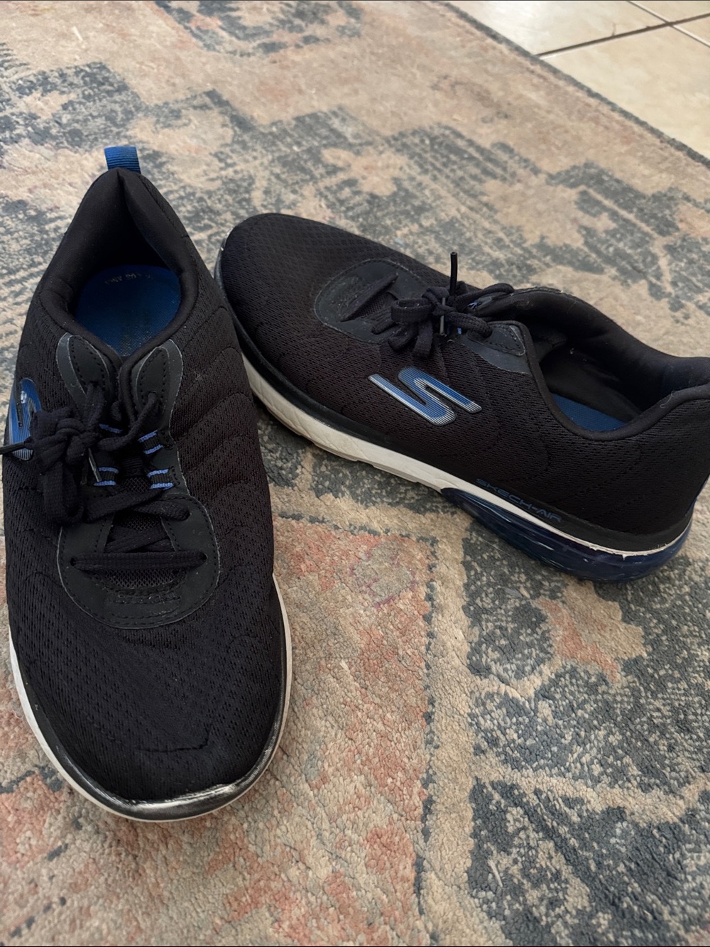 Skechers Men’s Black Athletic Sneakers with Blue Accents